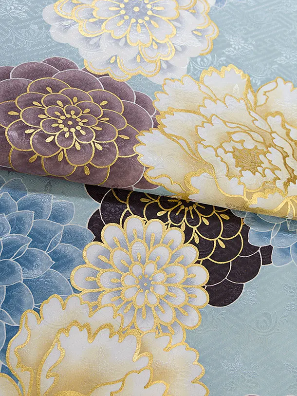 小学生卒業式かんたん袴（女の子）A149 ベビーブルー 牡丹菊／オフホワイト袴