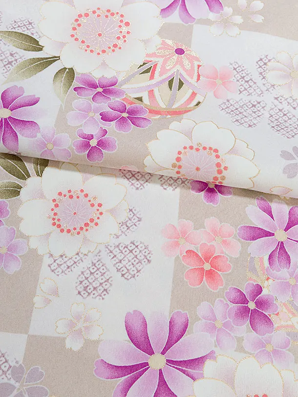 小学生卒業式かんたん袴（女の子）A155 ベージュ 桜市松／ピンクベージュ袴