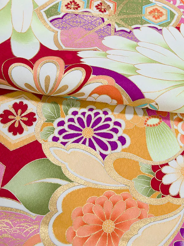 小学生卒業式かんたん袴（女の子）A156 赤 椿楓／紺袴