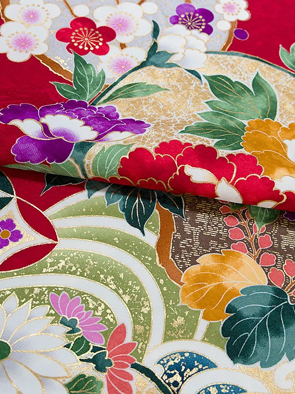 小学生卒業式かんたん袴（女の子）A157 赤 花波／紺袴