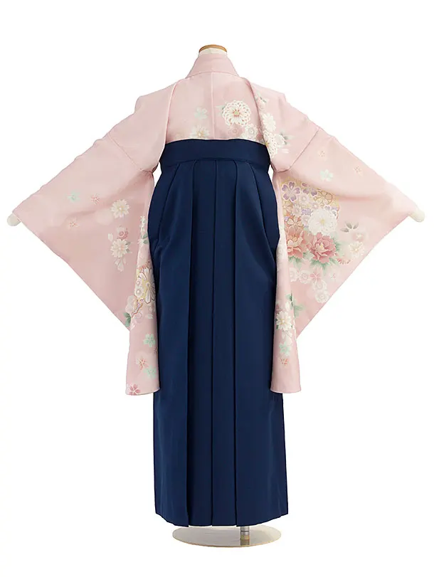 小学生卒業式かんたん袴（女の子）A158 ピンク 華雪輪／紺袴