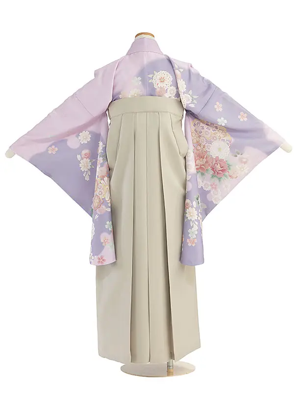 小学生卒業式かんたん袴（女の子）A160 パープル 華雪輪／ベージュ袴