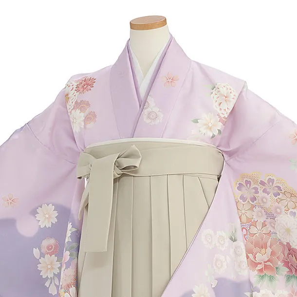 小学生卒業式かんたん袴（女の子）A160 パープル 華雪輪／ベージュ袴