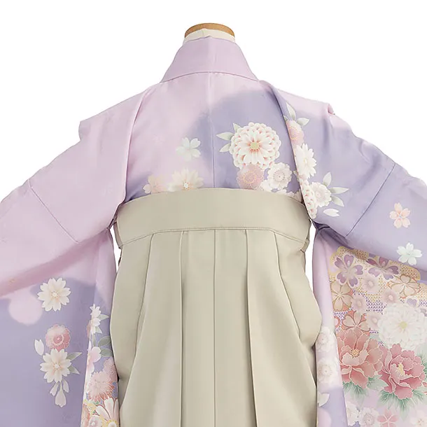 小学生卒業式かんたん袴（女の子）A160 パープル 華雪輪／ベージュ袴