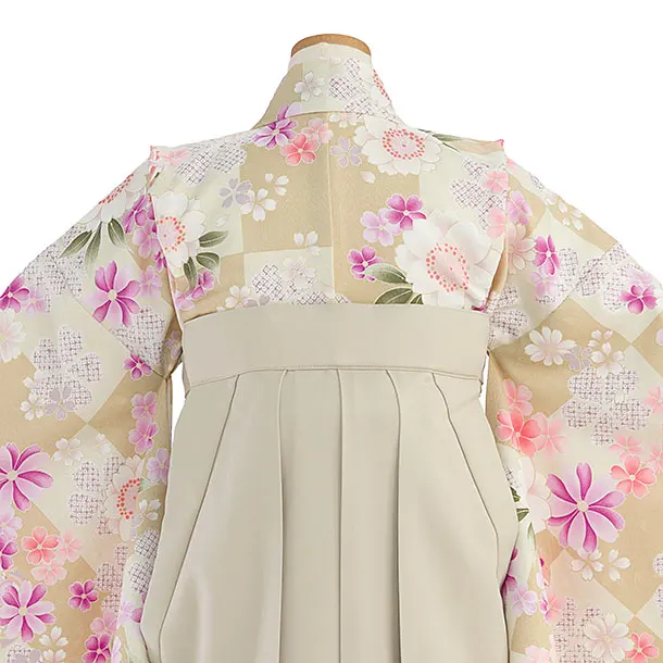 小学生卒業式かんたん袴（女の子）A163 ベージュ 桜市松／ベージュ袴