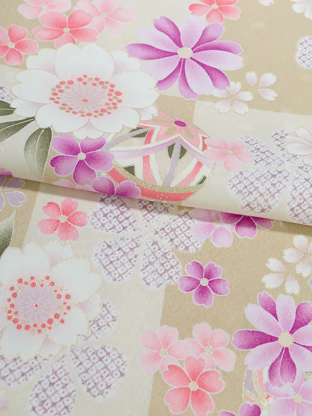 小学生卒業式かんたん袴（女の子）A163 ベージュ 桜市松／ベージュ袴