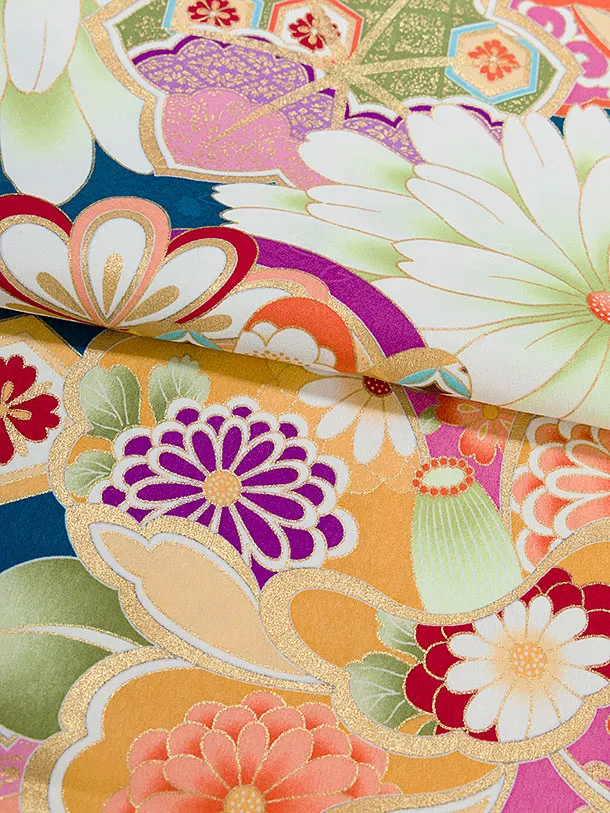 小学生卒業式かんたん袴（女の子）A165 ターコイズブルー 椿楓／ベージュ袴