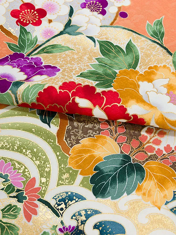 小学生卒業式かんたん袴（女の子）A167 オレンジ 花波／赤袴