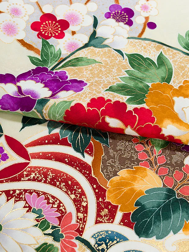 小学生卒業式かんたん袴（女の子）A168 アイボリー 花波／赤袴