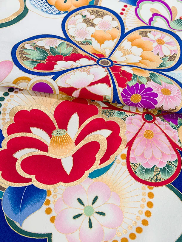 小学生卒業式かんたん袴（女の子）A170 白 花華／ブルーグレー袴