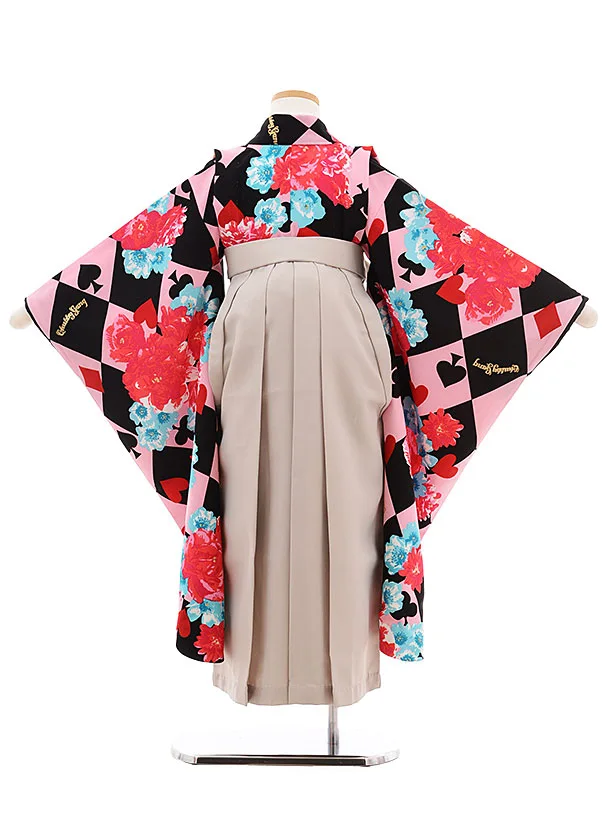 女児袴(7歳) G100 Chubbygangﾋﾟﾝｸﾄﾗﾝﾌﾟ花×ｸﾞﾚｰ袴