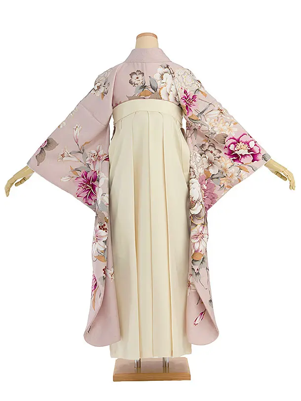 卒業式女性袴 A068 くすみピンク 牡丹百合鞠／クリーム 桜袴