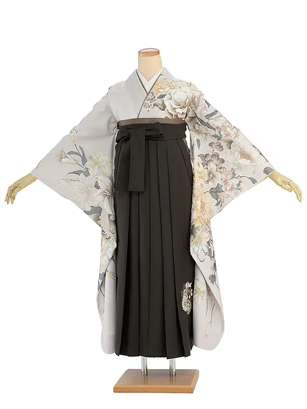 卒業式女性袴 A070 淡グレー 華鞠／チャコールグレー 花七宝袴袴