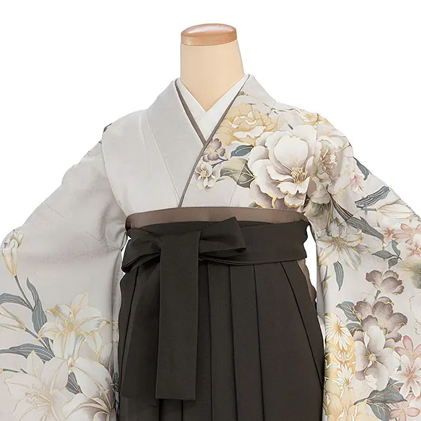卒業式女性袴 A070 淡グレー 華鞠／チャコールグレー 花七宝袴袴