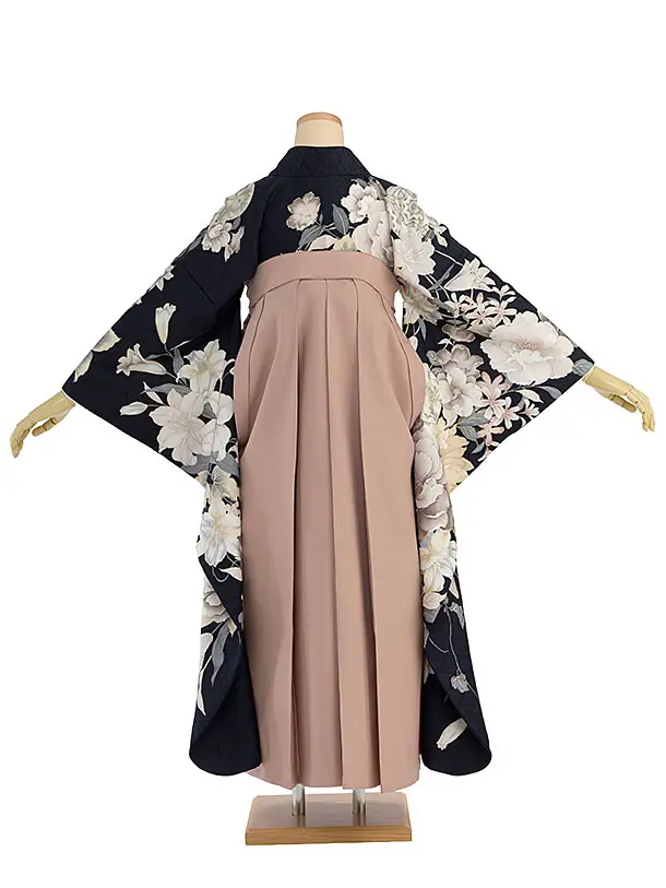 卒業式女性袴 A071 濃紺 華鞠／くすみピンク 花七宝袴袴