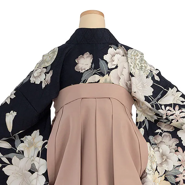 卒業式女性袴 A071 濃紺 華鞠／くすみピンク 花七宝袴袴