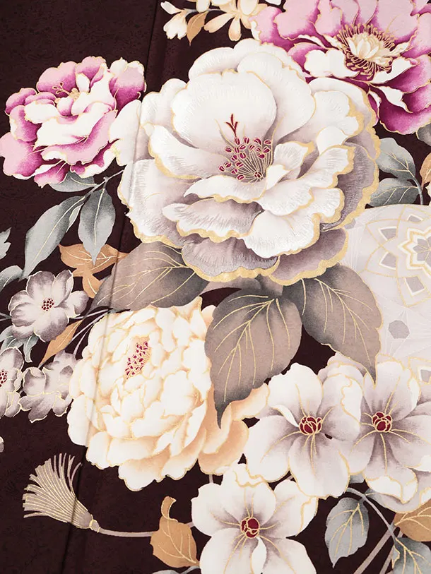 振袖レンタル ブラウン 鞠に牡丹 182