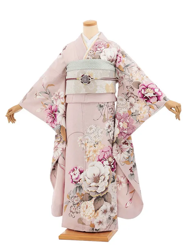 振袖レンタル くすみピンク 鞠に牡丹 183