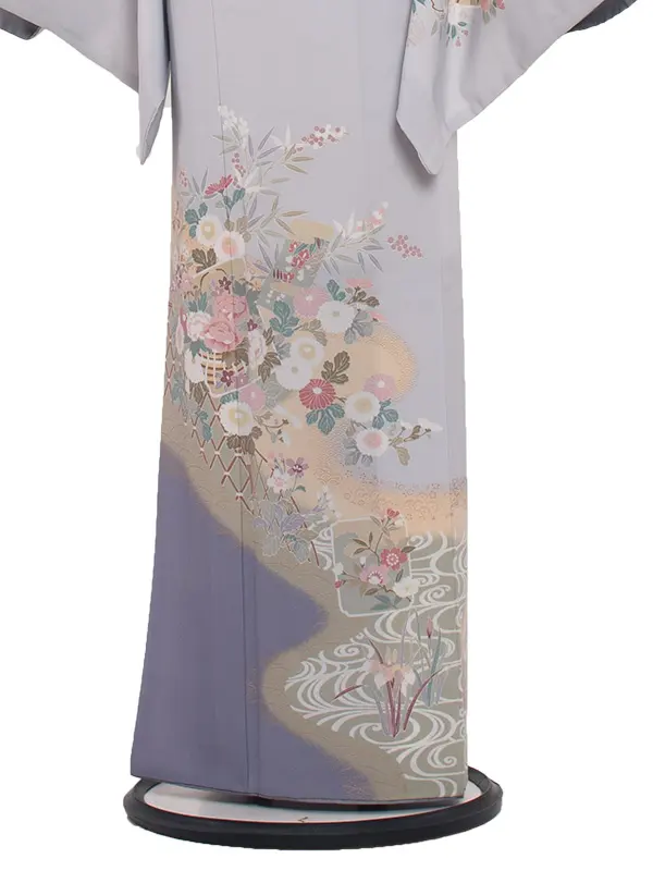 訪問着 169 薄グレー地 小花