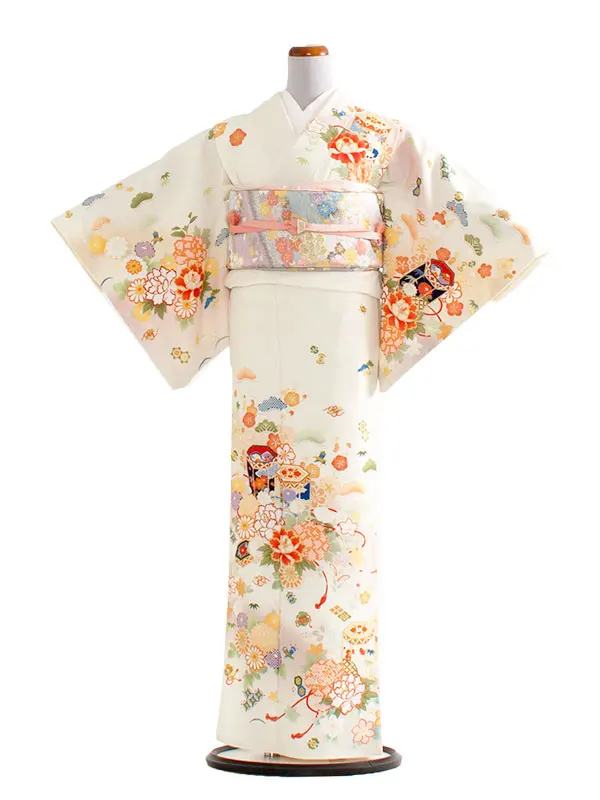訪問着 228 クリーム/貝桶に牡丹