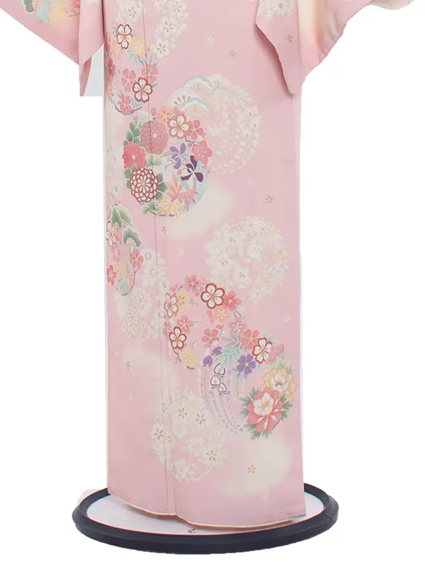 訪問着 229 ピンク地 花の丸