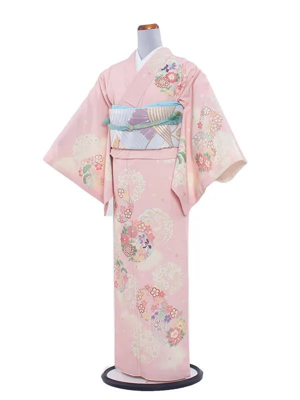 訪問着 229 ピンク地 花の丸