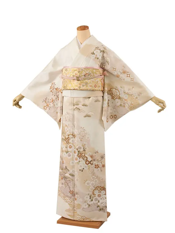 訪問着 アイボリー 扇絵に菊花 602