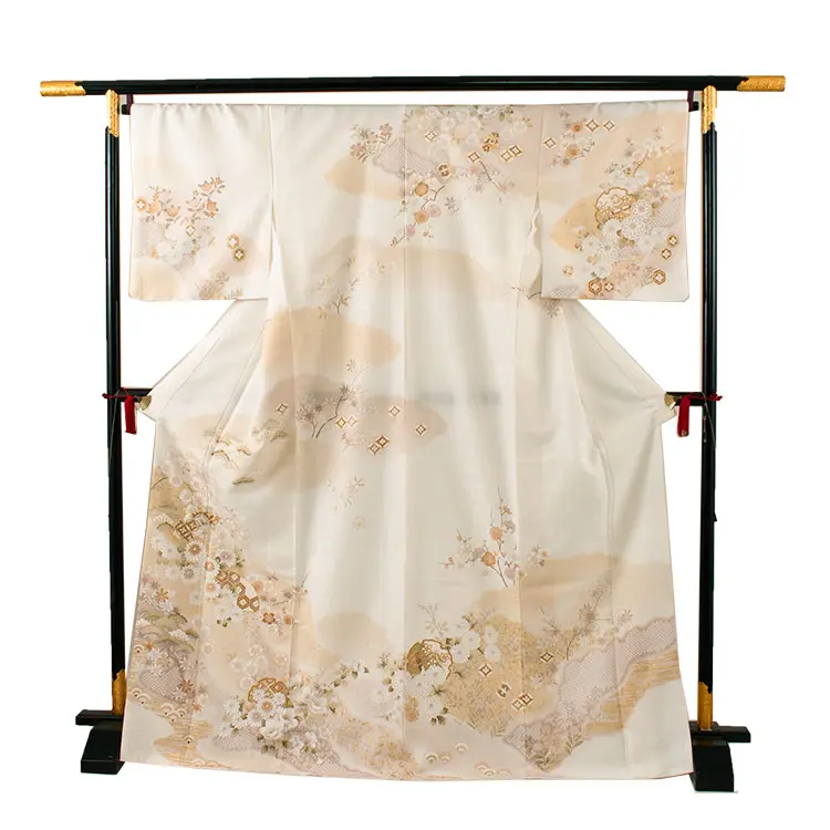 訪問着 アイボリー 雪輪 扇絵に菊花 602