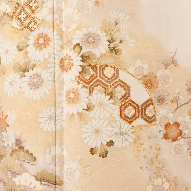 訪問着 アイボリー 雪輪 扇絵に菊花 602