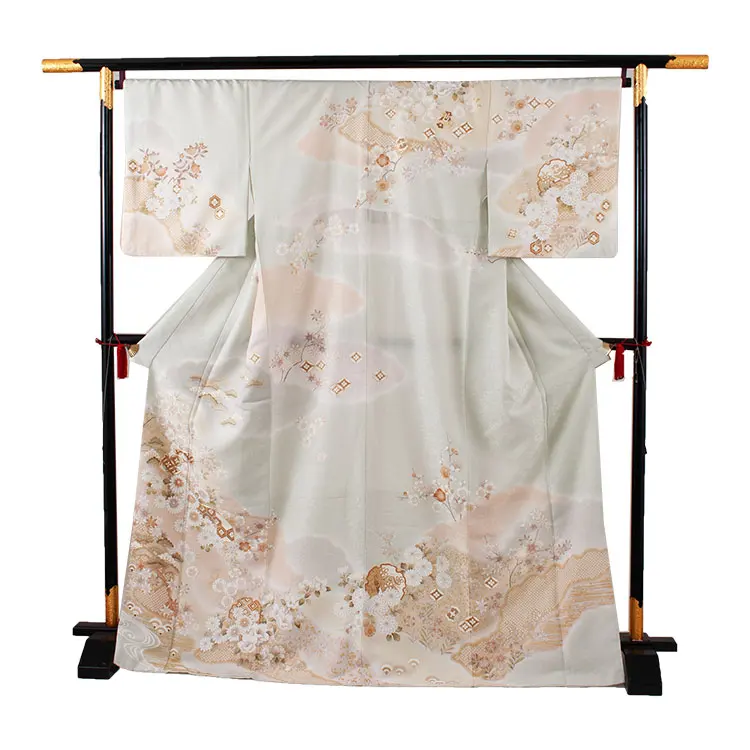 訪問着 薄緑 雪輪 扇絵に菊花 604