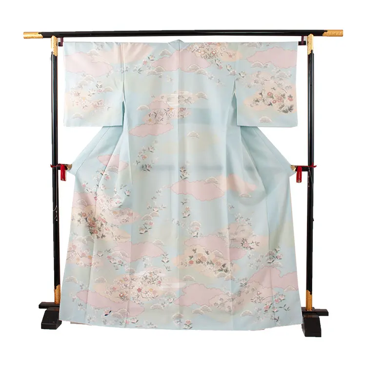 訪問着 水色地 雲取り 四季花 605