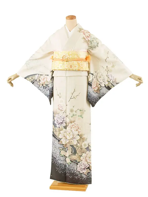 訪問着 エクルベージュ 牡丹 梅 614