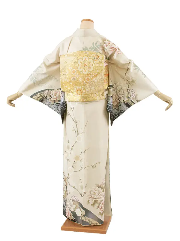 訪問着 エクルベージュ 牡丹 梅 614