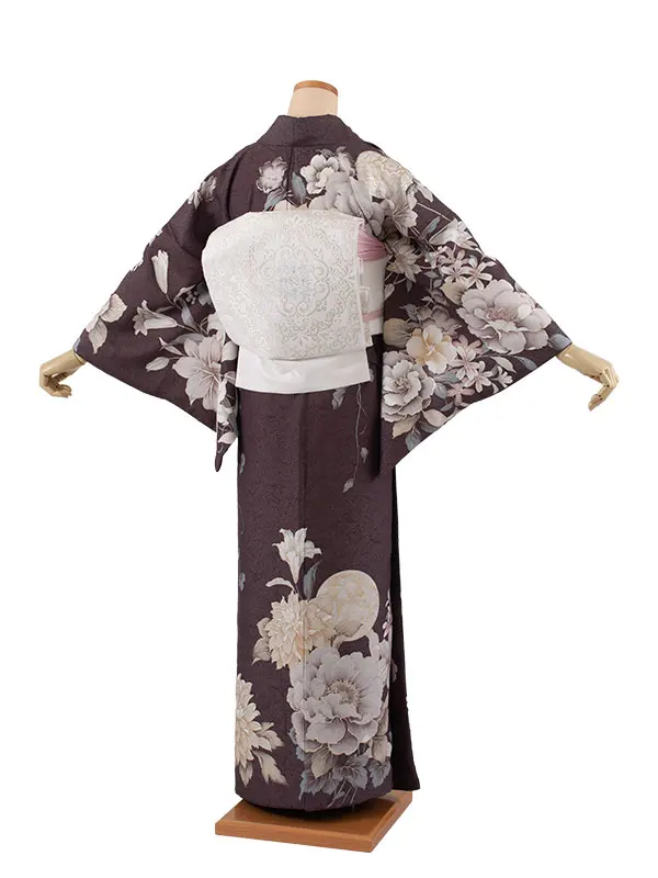 訪問着 ダークグレー 牡丹に百合 616