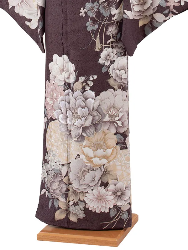 訪問着 ダークグレー 牡丹に百合 616