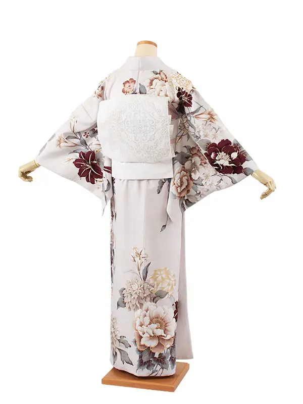 訪問着 薄グレー 牡丹に百合 617