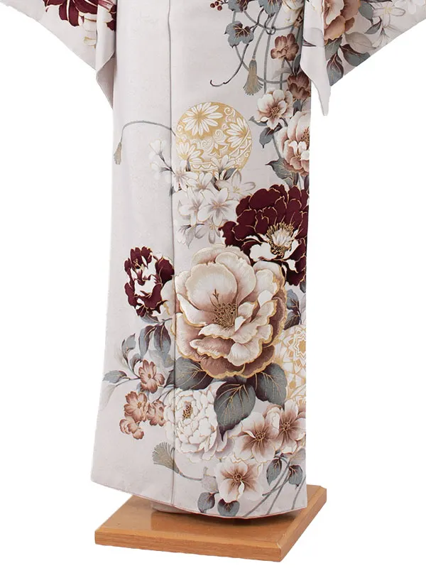 訪問着 薄グレー 牡丹に百合 617