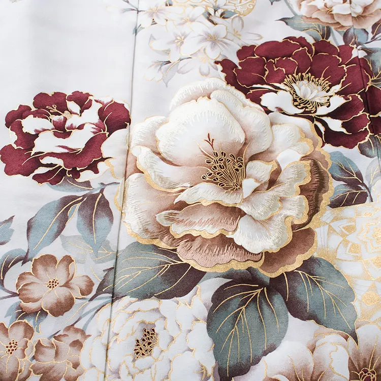 訪問着 薄グレー 牡丹に百合 617