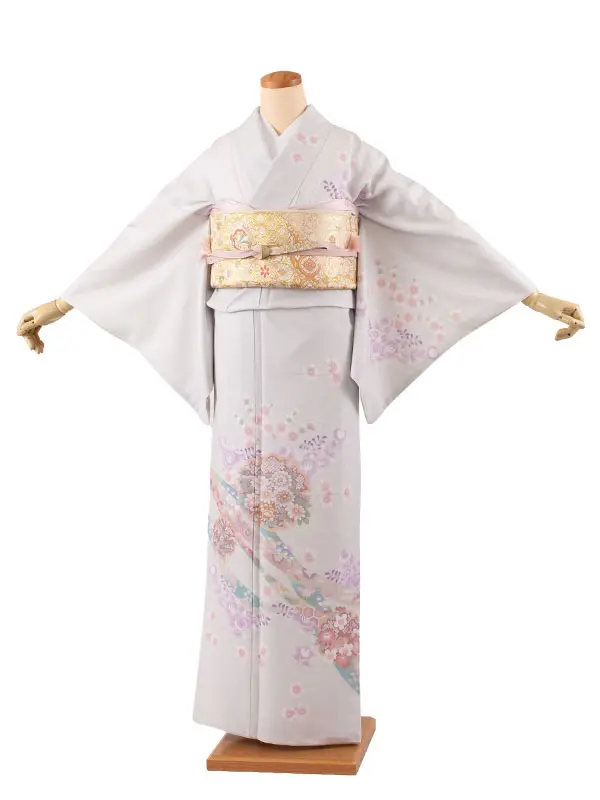 訪問着 薄グレー 桜橘 七宝 619