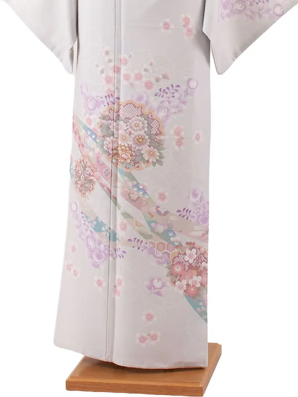 訪問着 薄グレー 桜橘 七宝 619