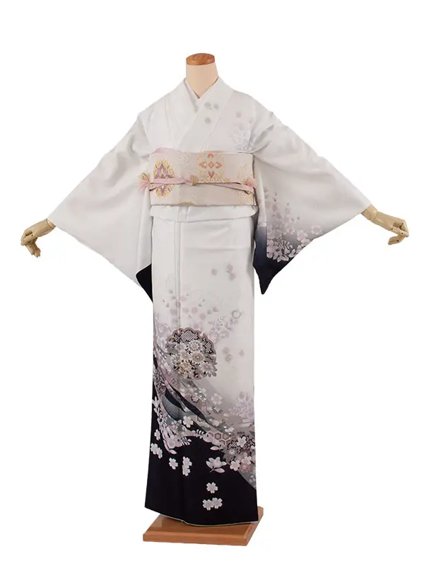 訪問着 白黒ぼかし 桜橘 七宝 620