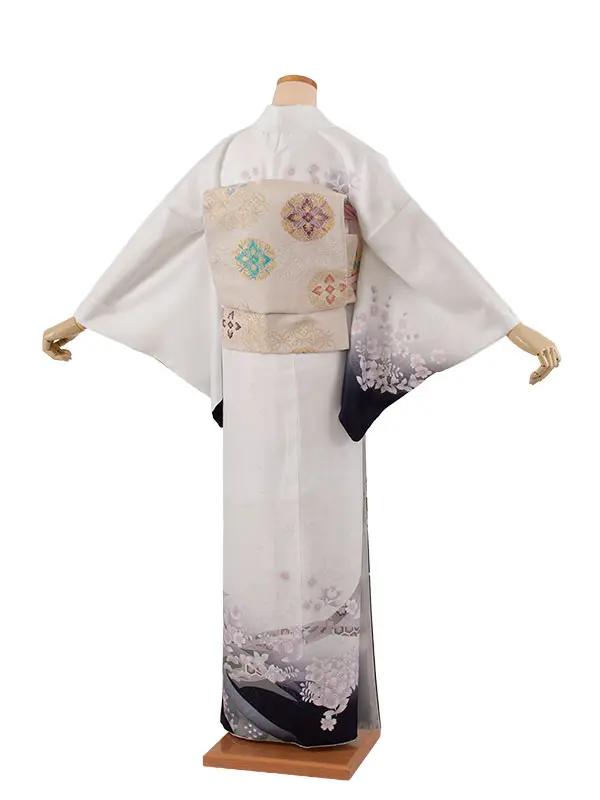 訪問着 白黒ぼかし 桜橘 七宝 620