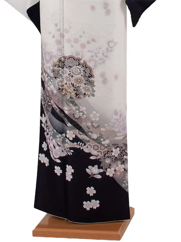 訪問着 白黒ぼかし 桜橘 七宝 620