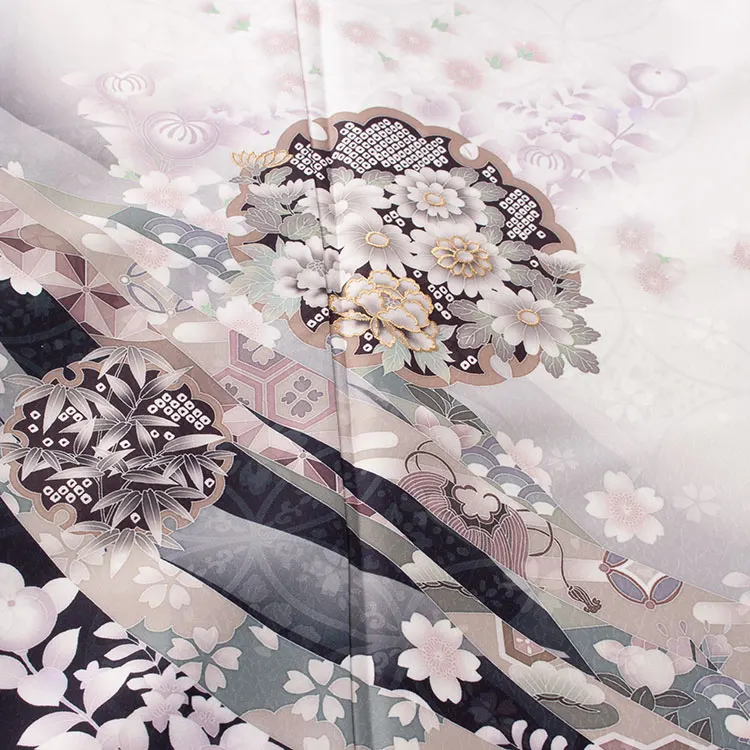 訪問着 白黒ぼかし 桜橘 七宝 620