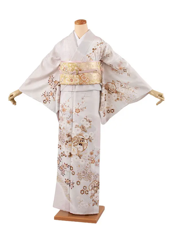 訪問着 単衣 アイスグレー 雪輪  四季の花々 A002