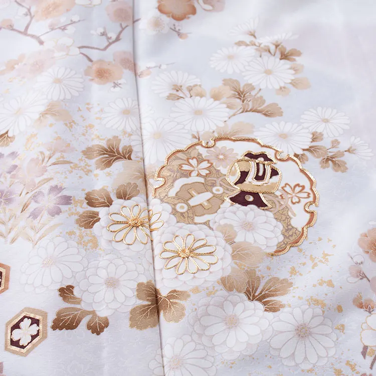 訪問着 単衣 アイスグレー 雪輪  四季の花々 A002