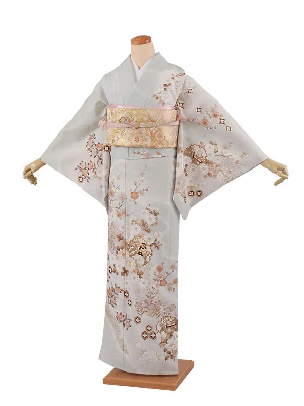 訪問着 単衣 秘色 雪輪 四季の花々 A005