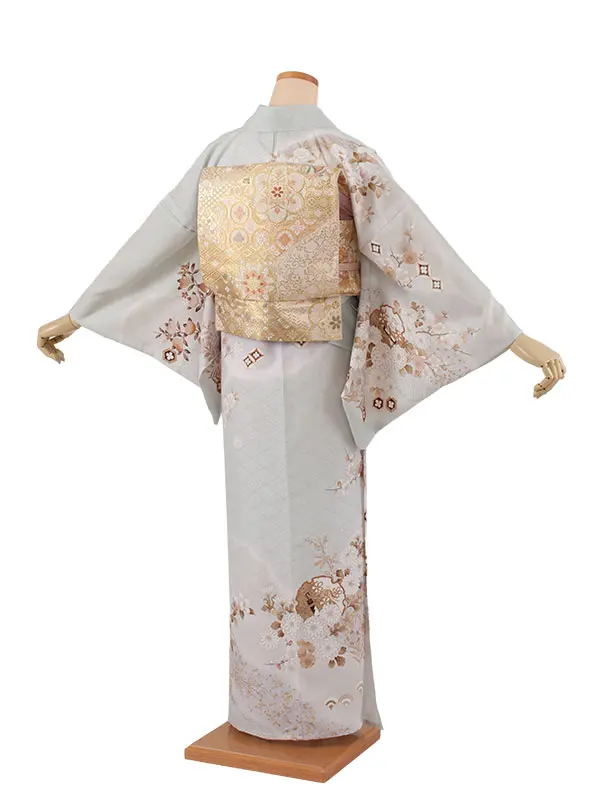 訪問着 単衣 秘色 雪輪 四季の花々 A005