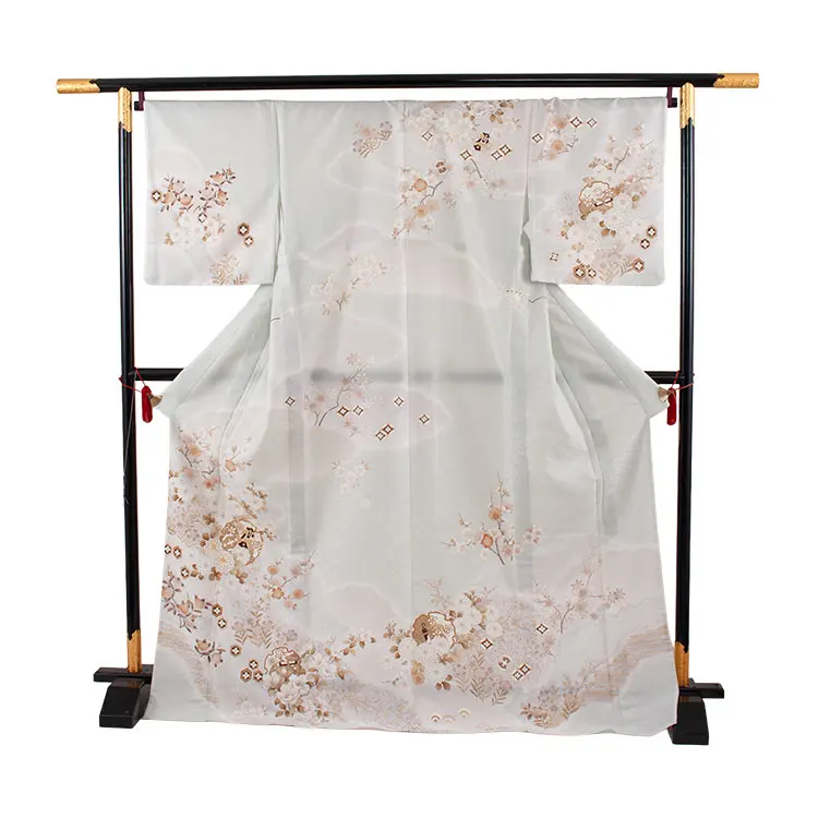 訪問着 単衣 秘色 雪輪 四季の花々 A005