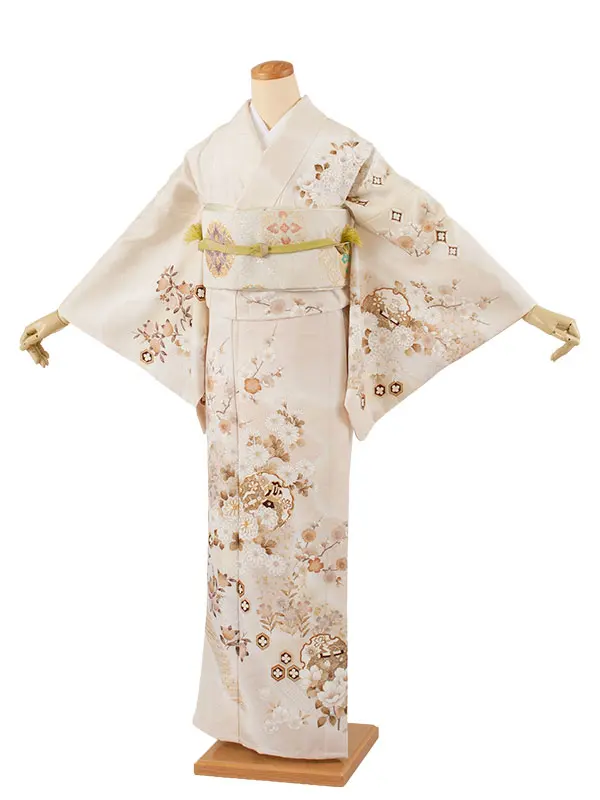 訪問着 単衣 アイボリー 雪輪  四季の花々 A006